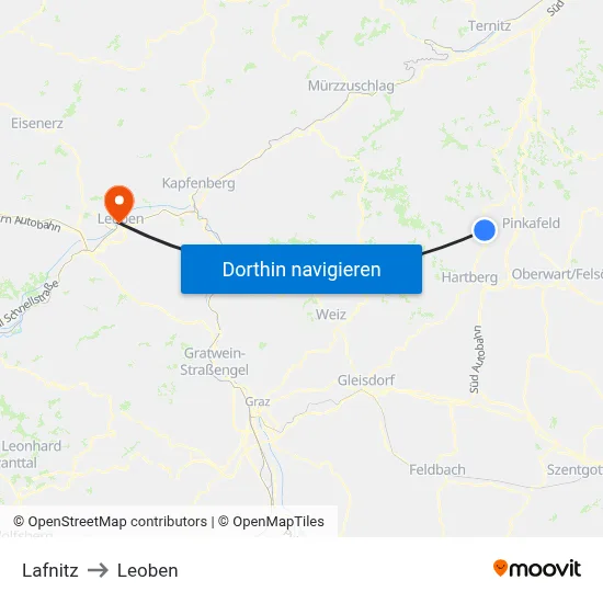 Lafnitz to Leoben map