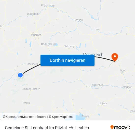 Gemeinde St. Leonhard Im Pitztal to Leoben map