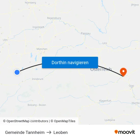 Gemeinde Tannheim to Leoben map