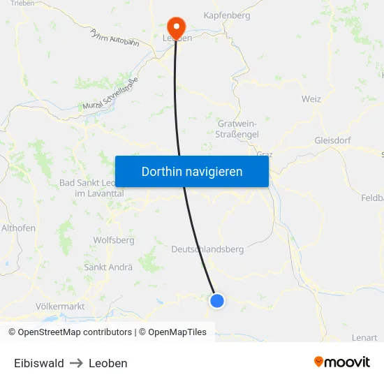 Eibiswald to Leoben map