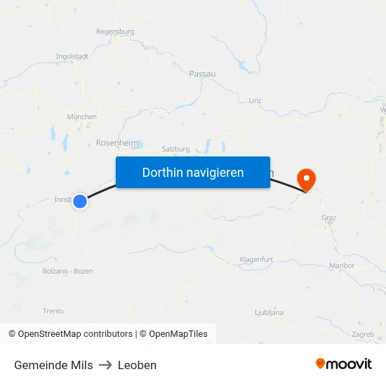 Gemeinde Mils to Leoben map