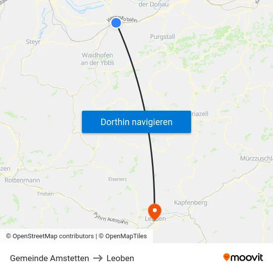 Gemeinde Amstetten to Leoben map