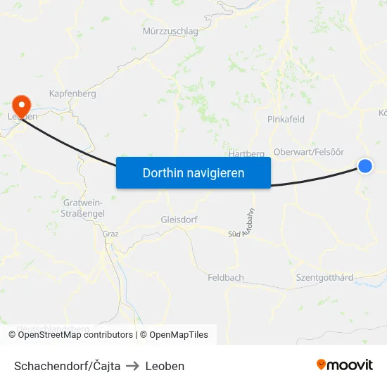Schachendorf/Čajta to Leoben map