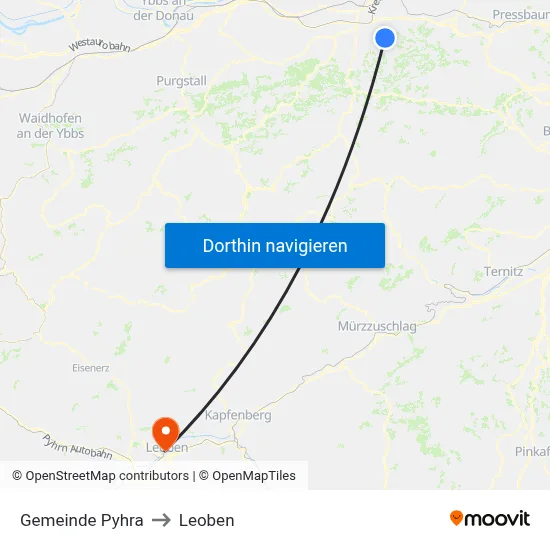 Gemeinde Pyhra to Leoben map