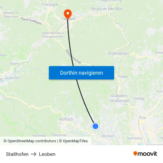 Stallhofen to Leoben map
