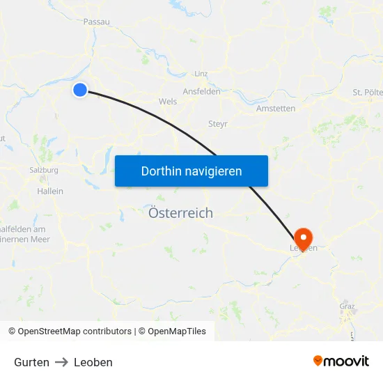 Gurten to Leoben map