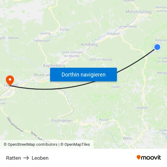 Ratten to Leoben map