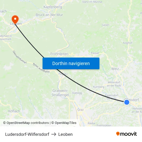 Ludersdorf-Wilfersdorf to Leoben map