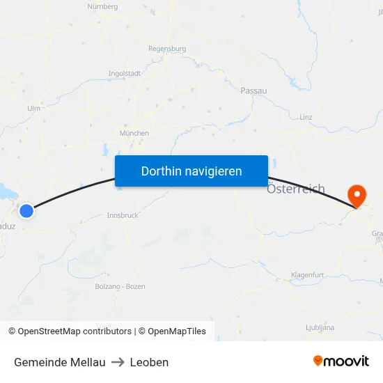 Gemeinde Mellau to Leoben map