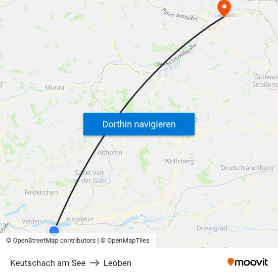 Keutschach am See to Leoben map