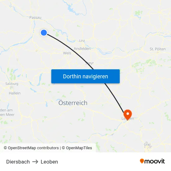 Diersbach to Leoben map