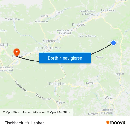 Fischbach to Leoben map