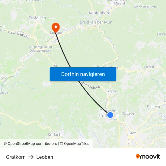 Gratkorn to Leoben map