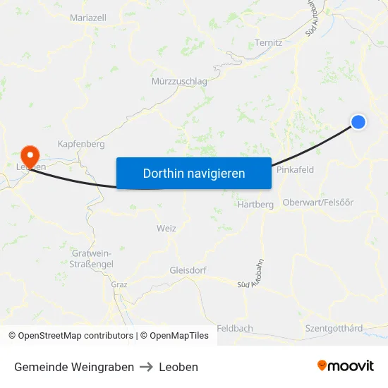 Gemeinde Weingraben to Leoben map