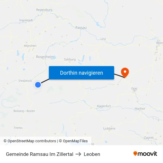 Gemeinde Ramsau Im Zillertal to Leoben map