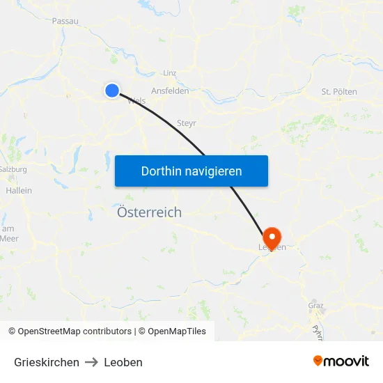 Grieskirchen to Leoben map