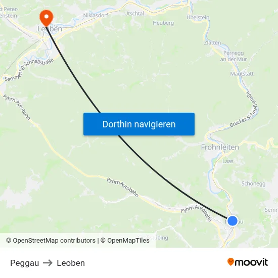 Peggau to Leoben map