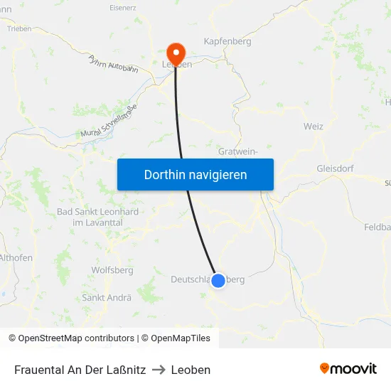 Frauental An Der Laßnitz to Leoben map