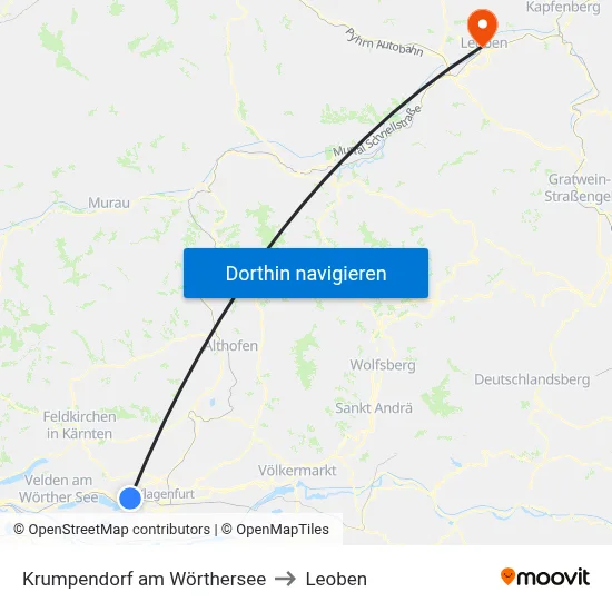 Krumpendorf am Wörthersee to Leoben map