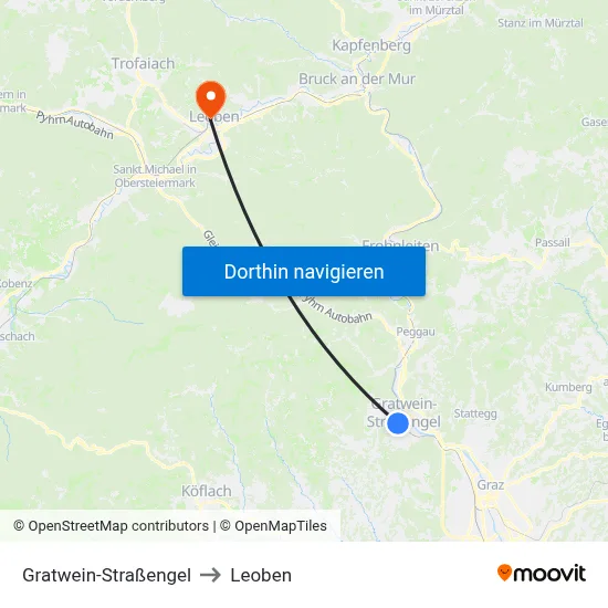 Gratwein-Straßengel to Leoben map