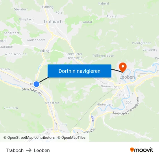 Traboch to Leoben map