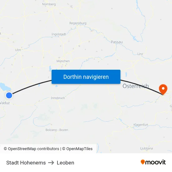 Stadt Hohenems to Leoben map