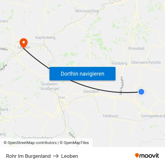 Rohr Im Burgenland to Leoben map