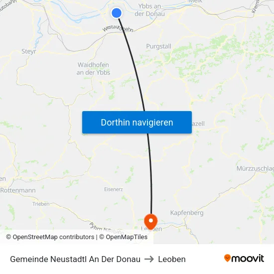 Gemeinde Neustadtl An Der Donau to Leoben map