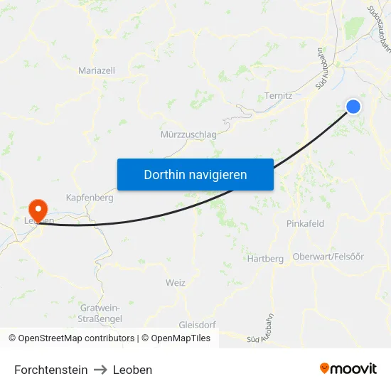Forchtenstein to Leoben map