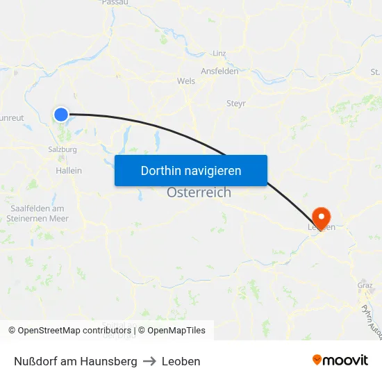 Nußdorf am Haunsberg to Leoben map