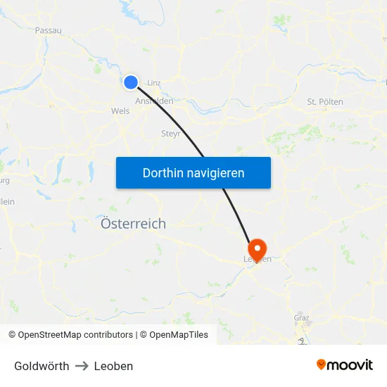 Goldwörth to Leoben map