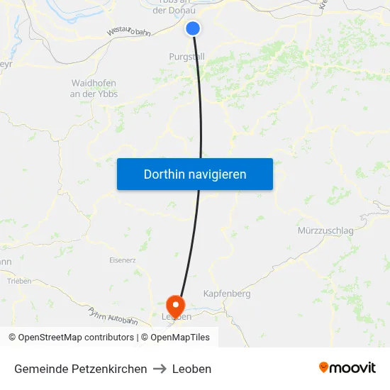 Gemeinde Petzenkirchen to Leoben map
