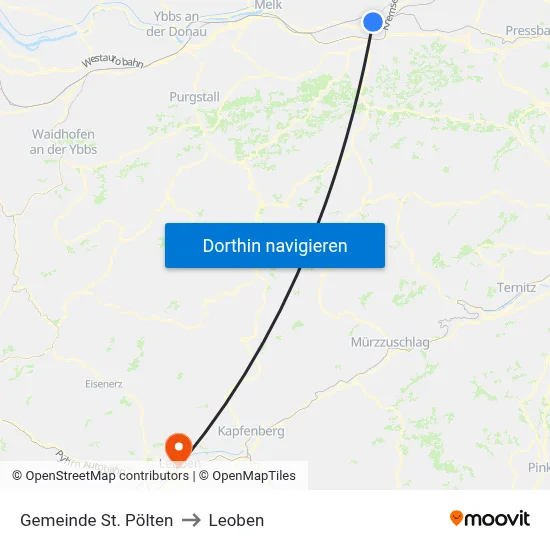 Gemeinde St. Pölten to Leoben map