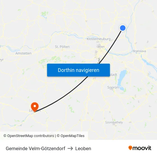 Gemeinde Velm-Götzendorf to Leoben map