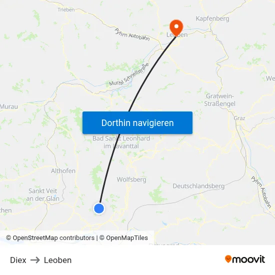 Diex to Leoben map