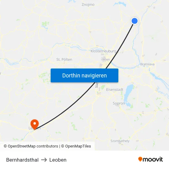 Bernhardsthal to Leoben map