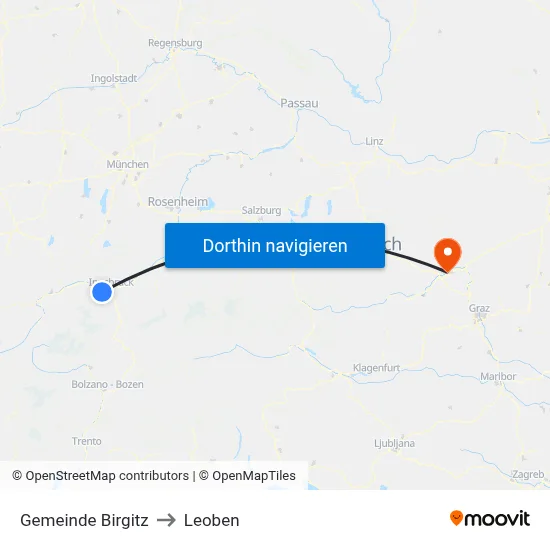 Gemeinde Birgitz to Leoben map