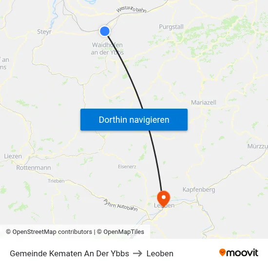 Gemeinde Kematen An Der Ybbs to Leoben map