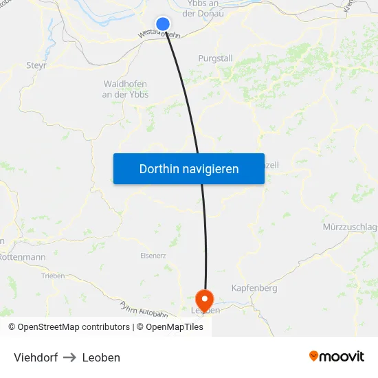Viehdorf to Leoben map