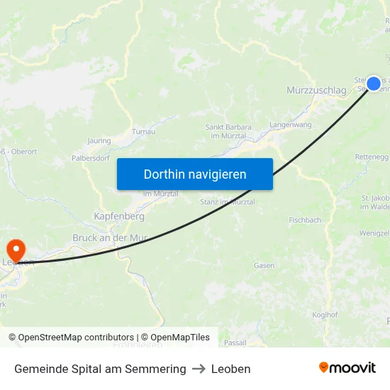 Gemeinde Spital am Semmering to Leoben map
