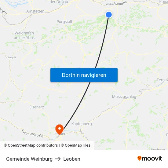 Gemeinde Weinburg to Leoben map