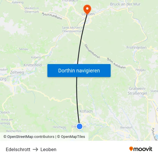 Edelschrott to Leoben map