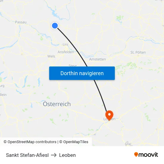 Sankt Stefan-Afiesl to Leoben map