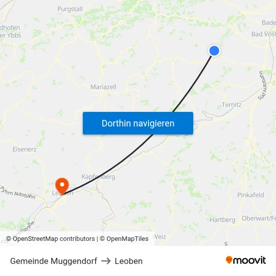 Gemeinde Muggendorf to Leoben map