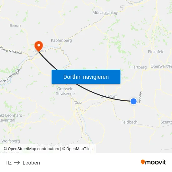 Ilz to Leoben map