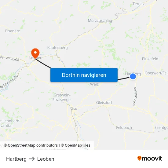 Hartberg to Leoben map