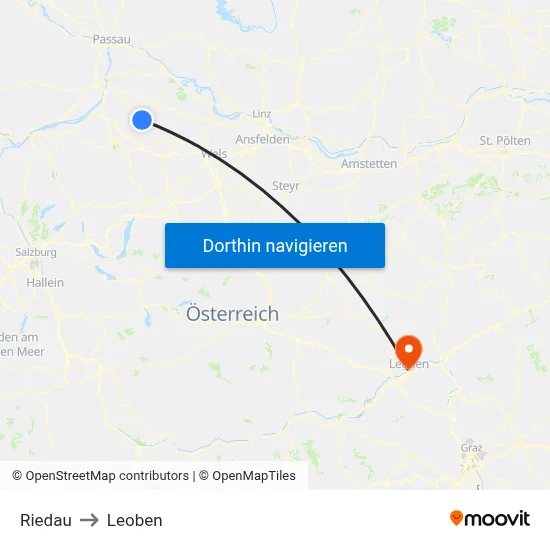 Riedau to Leoben map