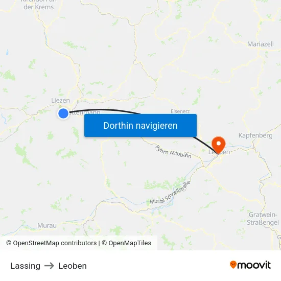 Lassing to Leoben map