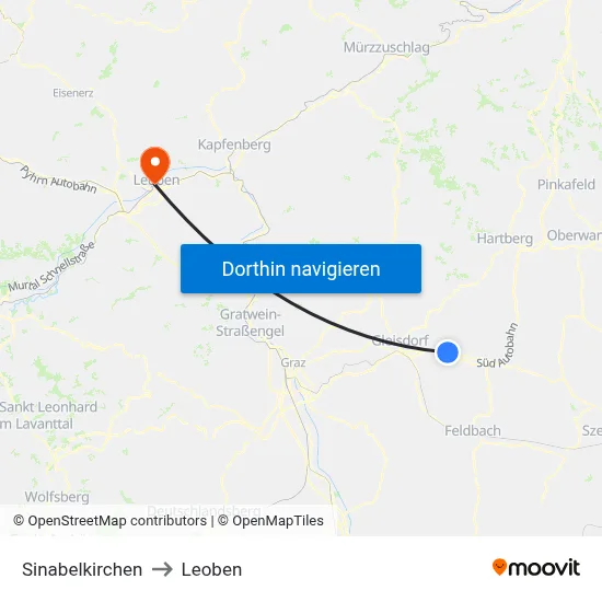 Sinabelkirchen to Leoben map