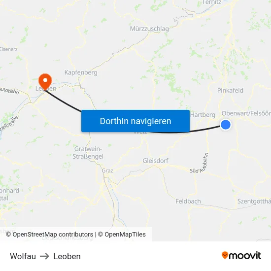 Wolfau to Leoben map